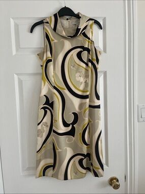 Banana Republic Sleeveless Abstract Midi Dress in Beige, Olive and Black